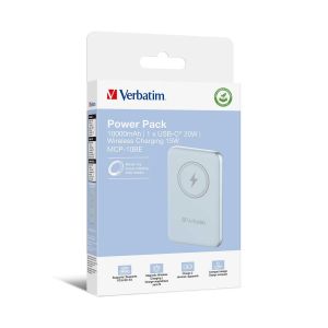 Външна батерия Verbatim Charge 'n' Go, магнитна, 10000 mAh, USB Type-C, синя