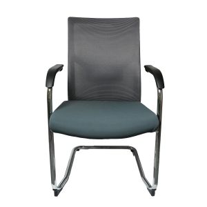 Посетителски стол RFG Snow Black M, дамаска и меш, до 120 kg, зелена седалка, светлосива облегалка, 2 броя в комплект