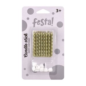 Свещи за торта Festa, класически, златисти, 8 броя