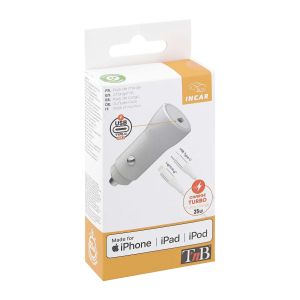 Зарядно за кола TNB, USB Type C, 20 W, кабел USB Type C - Lightning, дължина 1 m