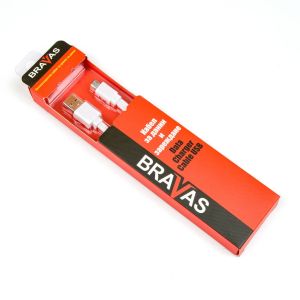 Кабел BRAVAS USB 2.0 Type A - Micro Type B TPE 1м. FLAT бял, сертифициран