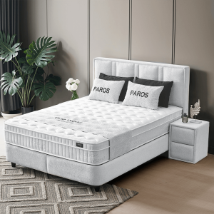 Тапицирана спалня с матрак PAROS 140 х 200 - сребърен AN