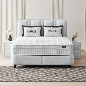 Тапицирана спалня с матрак PAROS 140 х 200 - сребърен AN