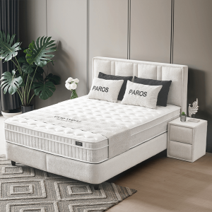 Тапицирана спалня с матрак PAROS 160 х 200 - крем AN