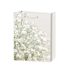Подаръчна торбичка, цветя, 26 х 32 х 10 cm, бяла