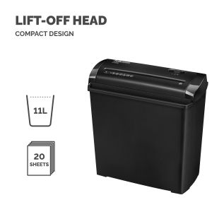 Шредер за унищожаване на документи Fellowes Powershred P-25S, Strip-Cut, 11 L, време за работа 3 мин