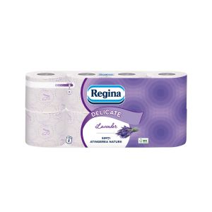 Тоалетна хартия Лавандула Regina, целулоза, трипластова, 135 къса, 8 броя