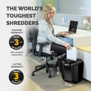 Шредер за унищожаване на документи Fellowes Powershred LX25M, P-4, Mini-Cut, 11.5 L, черен, време за почивка 30 мин