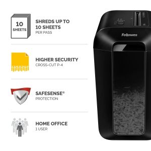 Шредер за унищожаване на документи Fellowes Powershred LX65, P-4, Cross-Cut, черен, обем на коша 22 L, време за почивка 20 мин