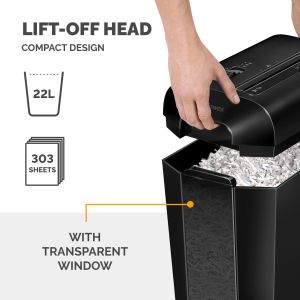 Шредер за унищожаване на документи Fellowes Powershred LX65, P-4, Cross-Cut, черен, обем на коша 22 L, време за почивка 20 мин