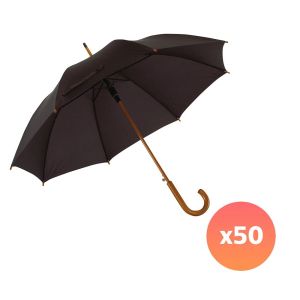 Office 1 Чадър, автоматичен, с извита дървена дръжка, 103 cm, с брандиране, черен, 50 броя