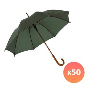 Office 1 Чадър, автоматичен, с извита дървена дръжка, 103 cm, с брандиране, тъмнозелен, 50 броя