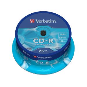 CD-R Verbatim, 700 MB, 52x, със защитно покритие, 25 броя в шпиндел