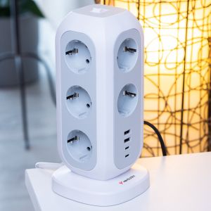 Разклонител Verbatim EUPT-01, Power Tower, вертикален, 11 гнезда, USB