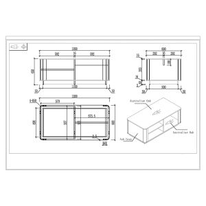 Ниска маса RFG Elmaz, 1200 х 600 х 450 mm, правоъгълен плот, ПДЧ 25 mm, австралийски дъб и сиво