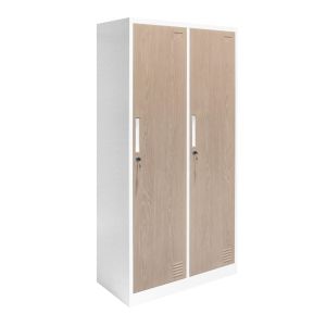 Гардероб RFG, двоен, метален, 900 х 450 х 1850 mm, кехлибарен дъб и бяло
