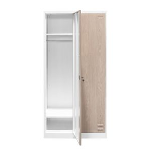 Гардероб RFG, двоен, метален, 900 х 450 х 1850 mm, кехлибарен дъб и бяло