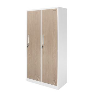 Гардероб RFG, двоен, метален, 900 х 450 х 1850 mm, кехлибарен дъб и бяло