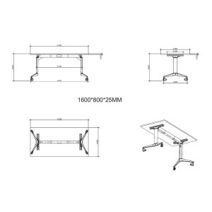 Конферентна маса RFG Flip, 160 x 80 x 74 cm, мобилна, сгъваема, правоъгълен плот, ПДЧ 25 mm, кехлибарен дъб, бели метални крака