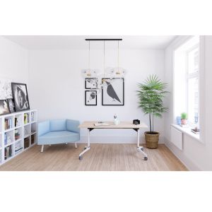 Конферентна маса RFG Flip, 160 x 80 x 74 cm, мобилна, сгъваема, правоъгълен плот, ПДЧ 25 mm, кехлибарен дъб, бели метални крака