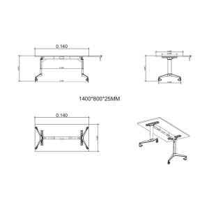 Конферентна маса RFG Flip, 140 x 80 x 74 cm, мобилна, сгъваема, правоъгълен плот, ПДЧ 25 mm, кехлибарен дъб, бели метални крака