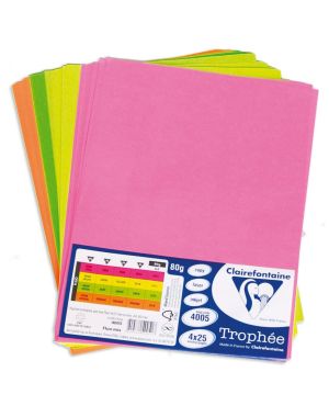 Хартия цветна Trophee A4 80g, 4х25л, неон