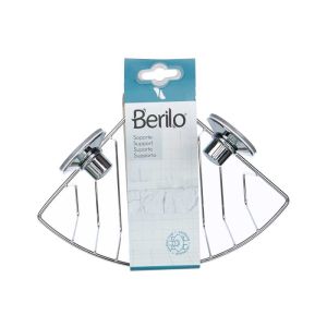 Поставка за баня Berilo, стенна, ъглова, метална, с вакуум, сребриста