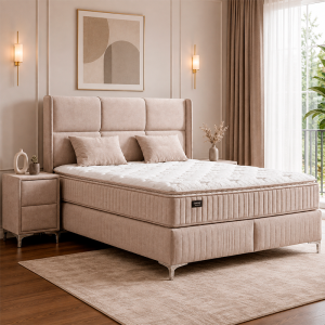 Тапицирана спалня с матрак BELLA 160 x 200 - крем 03