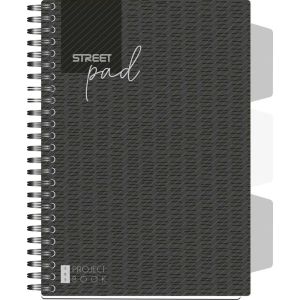 Тетрадка Street Pad, А5, спирала, PP, 100 листа, широки редове, black
