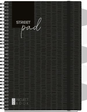 Тетрадка Street Pad, А4, спирала, PP, 100л, широки редове , черна