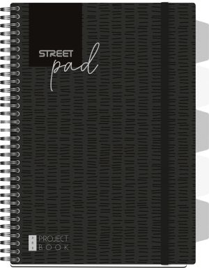 Тетрадка Street Pad, А5, спирала, PP, 100 листа, малки квадратчета, black