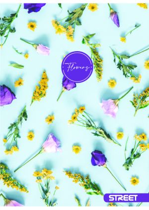 Тетрадка с телчета А4, 60 листа, широки редове, БГ, Flowers