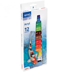 Акрилни бои Spree 12 цвята x 12ml, алуминмиеви тубички