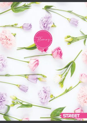 Тетрадка с телчета А4, 60 листа, широки редове, БГ, Flowers