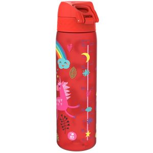 Бутилка за вода Ion8 Print, рециклирана пластмаса, 500ml, ЕДНОРОЗИ ЧЕРВЕНИ