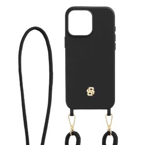 Hugo Boss Калъф за телефон, за iPhone 16 Pro Max, с връзка, черно-златист