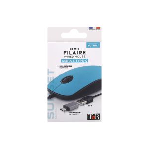 Мишка TNB Sunset, с кабел, USB Type-A, с адаптер USB Type-C, 3 бутона, синя