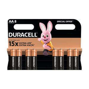 Алкална батерия Duracell, AA, LR6, 1.5 V, 8 броя