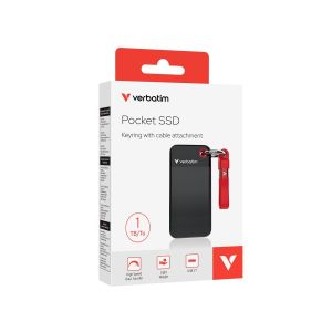 Външен SSD твърд диск Verbatim Pocket, 1 TB, джобен, USB 3.2, черно-червен