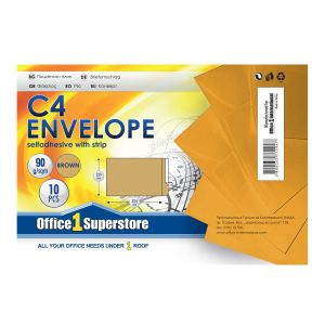Office 1 Плик, C4, 229 x 324 mm, хартиен, със самозалепваща лента, кафяв, 10 броя