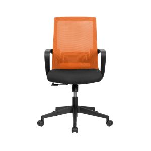 Офис стол RFG Smart W, дамаска и меш, Tilt механизъм, до 120 kg, черна седалка, оранжева облегалка