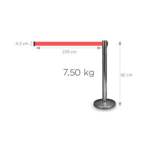 Ограничително колче, хром, с червена лента, 235 cm, широчина 320 mm, височина 920 mm