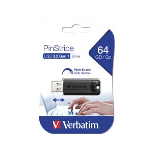 USB флаш памет Verbatim Pinstripe, USB 3.2 G1, 64 GB, черна