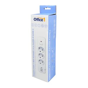 Разклонител Office 1, шуко, 3 гнезда, 1.8 m кабел, 2 USB Type-A, 1 USB Type-C, с ключ, бял