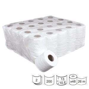 Тоалетна хартия, целулоза, двупластова, 80 g, 24 броя, 200 къса, 26 m