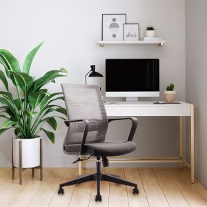 Офис стол RFG Smart W, дамаска и меш, Tilt механизъм, до 120 kg, тъмносива седалка, сива облегалка