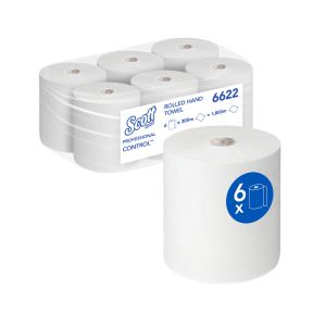 Кърпи за ръце Kimberly-Clark Scott Control 6622, на ролка, 300 m, бели, 6 броя