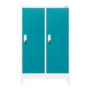 Гардероб RFG, метален, двоен, с две врати, 80 х 40 х 120 cm, бял, с тюркоазени врати