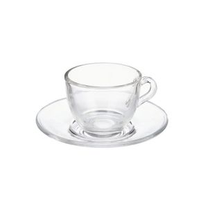Чаша за кафе Vivalto, с чинийка, стъклена, 85 ml, 6 броя
