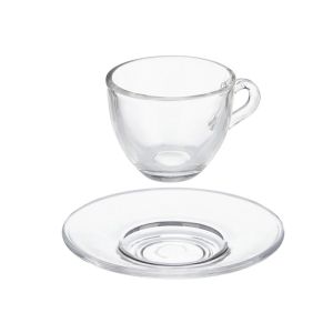 Чаша за кафе Vivalto, с чинийка, стъклена, 85 ml, 6 броя